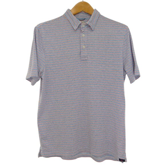 Faherty Striped Red White Blue Polo Shirt M Coastal Preppy Retrocore Summer Surf